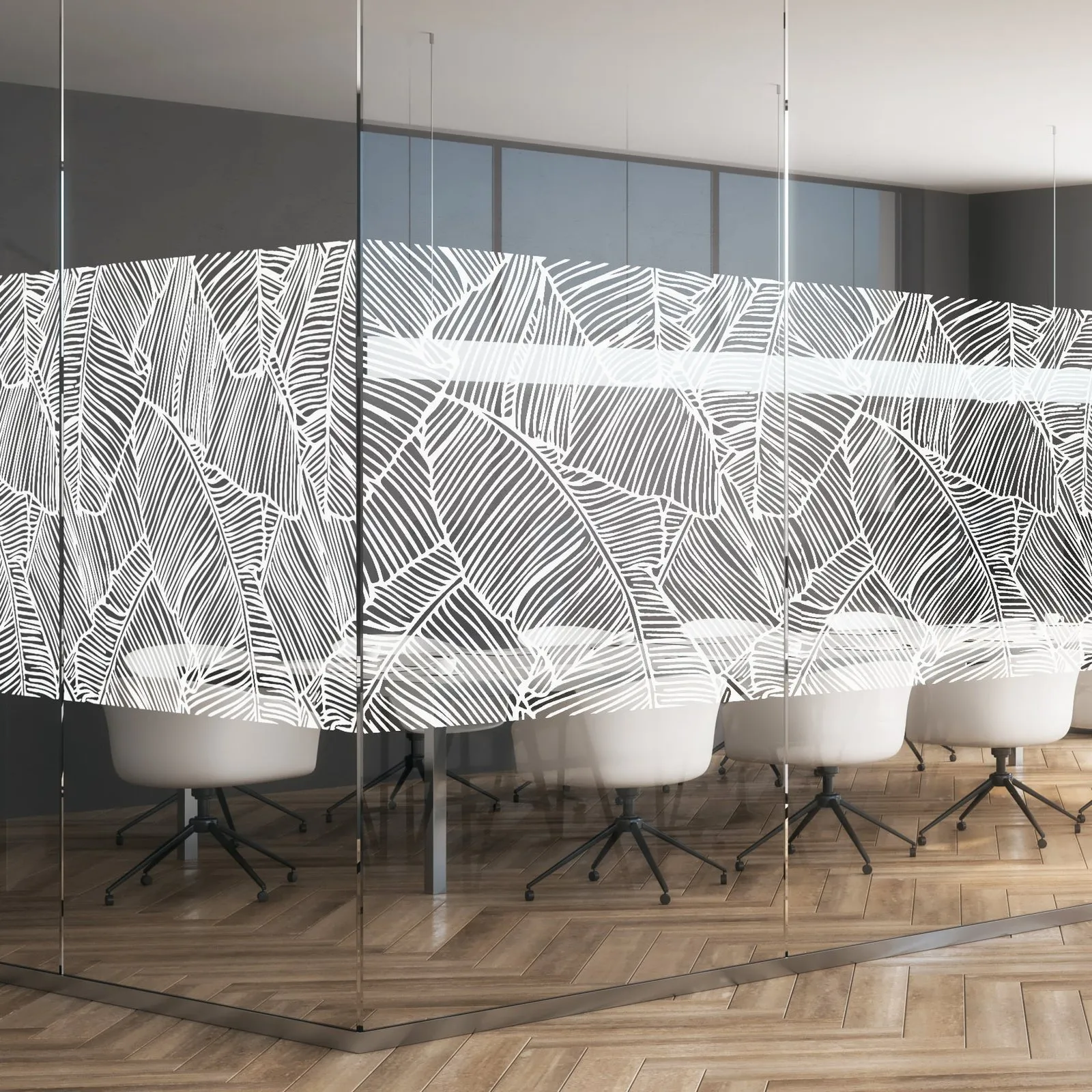 Vitrophanie Feuilles tropicales, vue 3 (simulation)