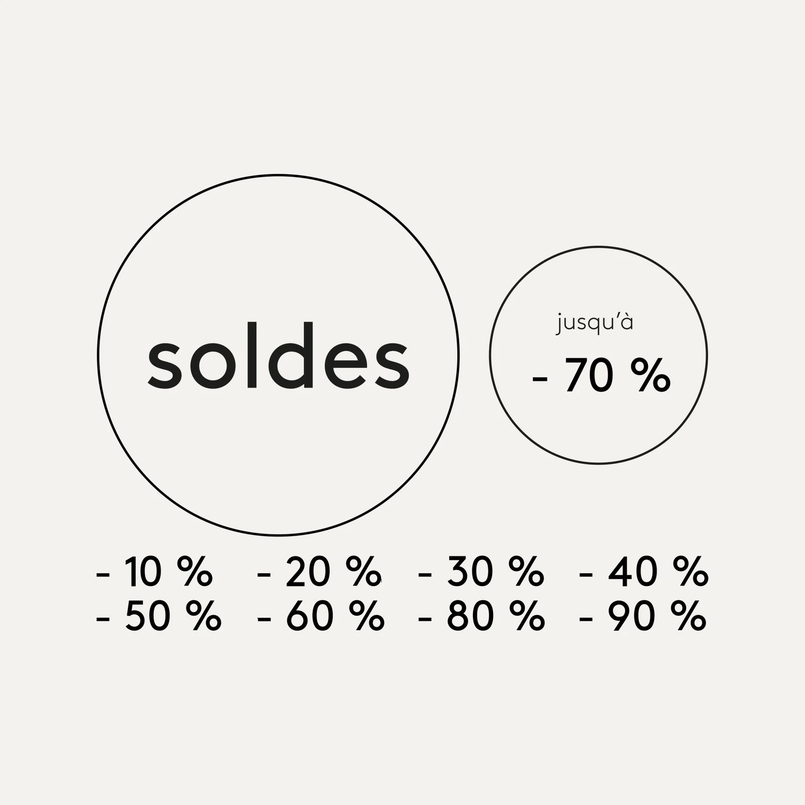Sticker soldes Cercle noir : soldes dans un cercle, jusqu'à -70 % et remises