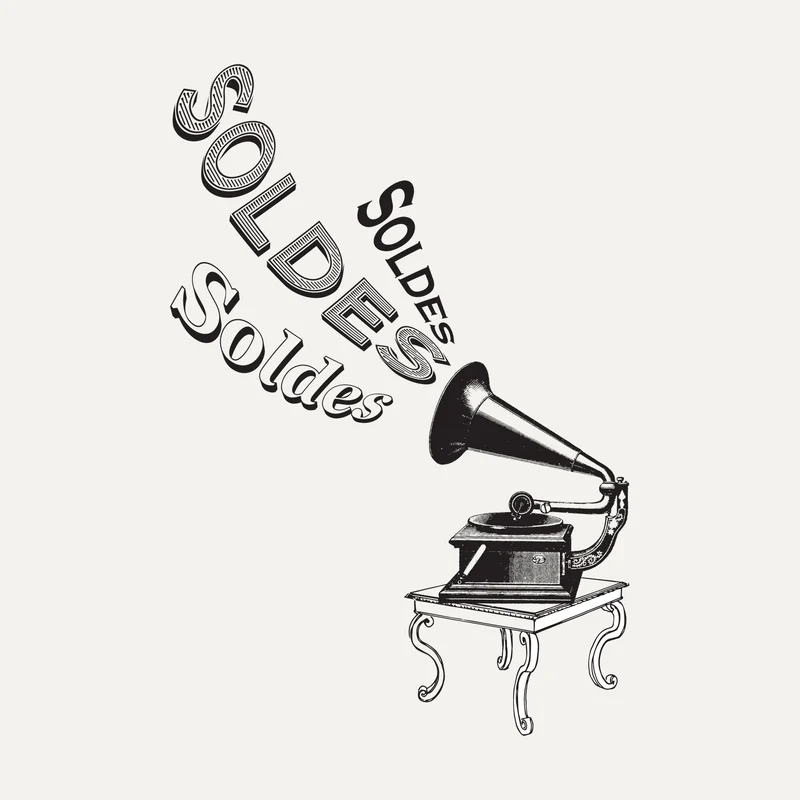 Stickers soldes Gramophone : gramophone gravé et lettrages SOLDES vintage