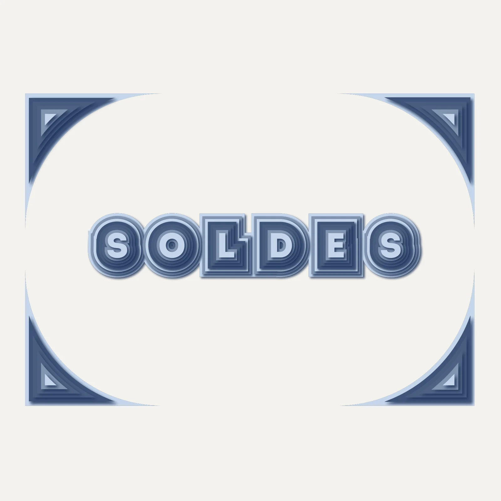 Vitrophanie soldes Rétro ton sur ton bleu : lettres SOLDES à contours et angles en strates