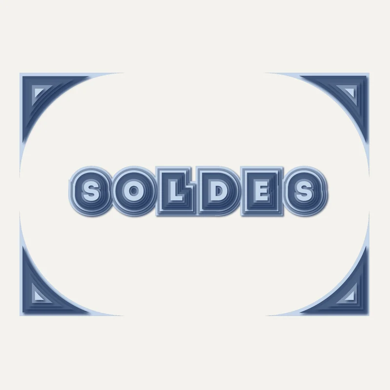 Vitrophanie soldes Rétro ton sur ton bleu : lettres SOLDES à contours et angles en strates