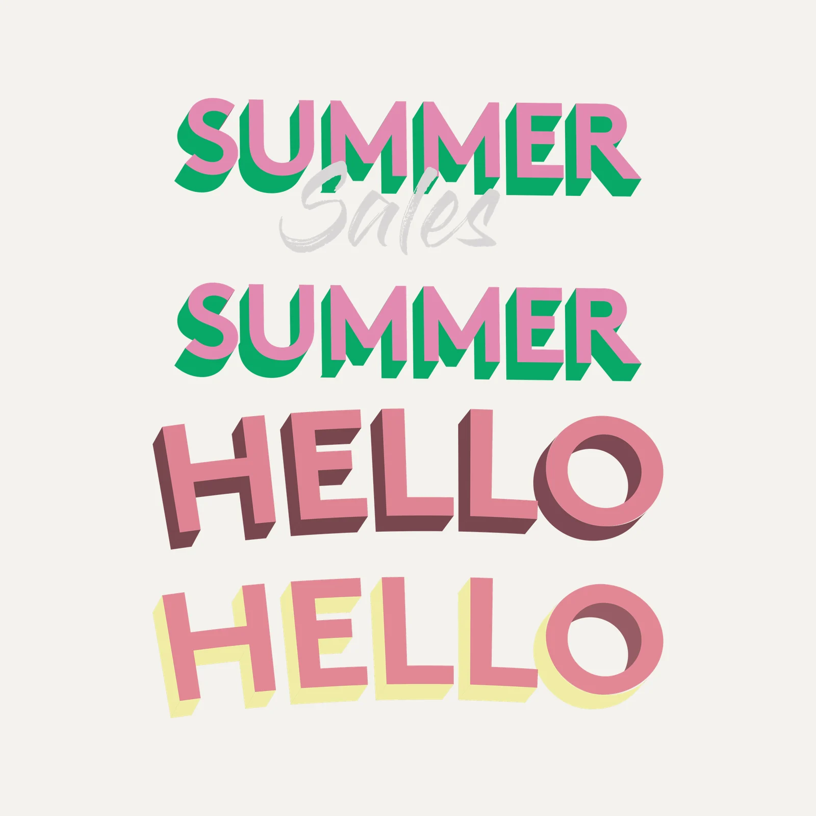 Titres du kit Summer : SUMMER Sales, SUMMER et HELLO en lettres en relief