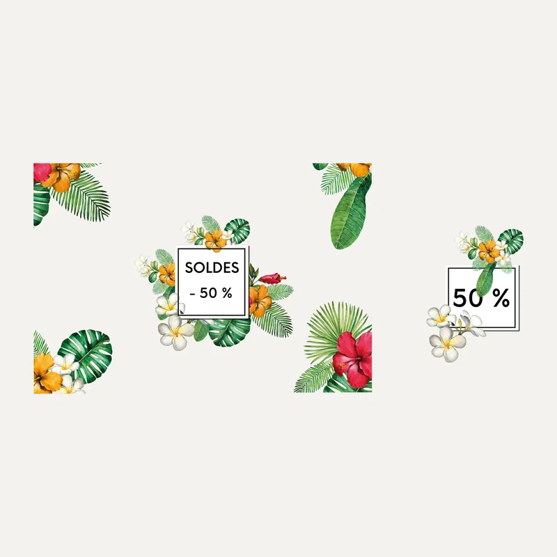 Vitrophanie soldes Tropical : fleurs aquarelle et carré SOLDES -50 %